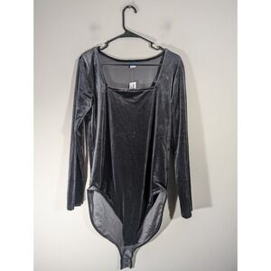 NWT Old Navy Womens Gray Velvet Long Sleeve Bodysuit Sz XL Vamp Romantic Gothic